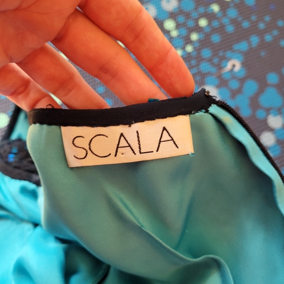 Vintage Scala Blue Sequin 100% Silk Evening Cocktail Dress - Xs - Picture 6 of 9